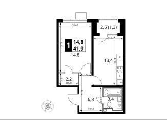 Продается 1-комнатная квартира, 41.9 м2, деревня Сапроново
