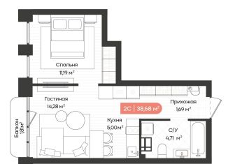 Продаю 2-комнатную квартиру, 38.7 м2, Новосибирск, Ленинградская улица, 342, метро Золотая Нива