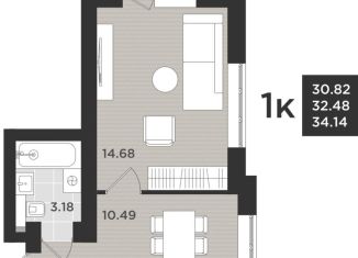 1-комнатная квартира на продажу, 34.1 м2, Калининград