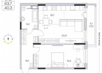 Продается однокомнатная квартира, 63.7 м2, деревня Пирогово, ЖК Пироговская Ривьера, улица Ильинского, 8