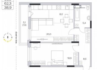 Однокомнатная квартира на продажу, 62.3 м2, деревня Пирогово, ЖК Пироговская Ривьера, улица Ильинского, 8