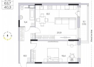 1-ком. квартира на продажу, 63.7 м2, деревня Пирогово, ЖК Пироговская Ривьера, улица Ильинского, 8