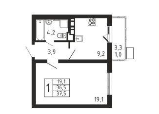 1-комнатная квартира на продажу, 37.5 м2, деревня Пирогово, ЖК Пироговская Ривьера