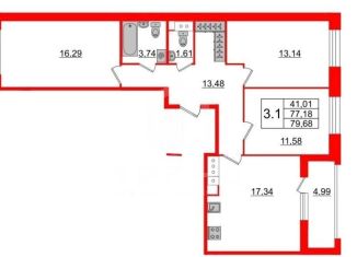 Продажа 3-комнатной квартиры, 77.2 м2, Санкт-Петербург, Уральская улица, 25, муниципальный округ Остров Декабристов
