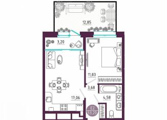 Однокомнатная квартира на продажу, 53.2 м2, Тула, Пряничная улица, 7