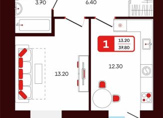 Продажа 1-ком. квартиры, 37.8 м2, Туймазы, переулок Луначарского, 5