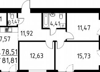3-комнатная квартира на продажу, 81.8 м2, деревня Кисловка, улица Марины Цветаевой, 42