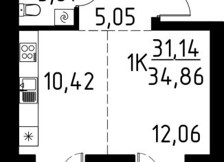 Продам 1-ком. квартиру, 34.9 м2, деревня Кисловка, улица Марины Цветаевой, 42