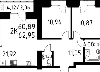 Двухкомнатная квартира на продажу, 63 м2, деревня Кисловка, улица Марины Цветаевой, 42