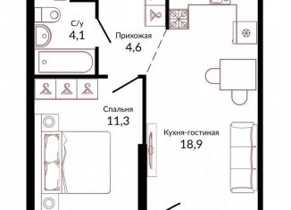 Продается однокомнатная квартира, 41 м2, Краснодар, Конгрессная улица, 43, ЖК Отражение