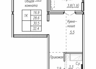 Продажа квартиры свободная планировка, 30.5 м2, Барнаул, улица Антона Петрова, 210Б