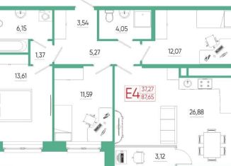 3-комнатная квартира на продажу, 87.7 м2, Тула, ЖК Смарт квартал на Сурикова