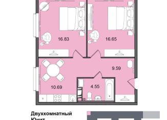 Продается 2-ком. квартира, 58.3 м2, Санкт-Петербург, муниципальный округ Гагаринское