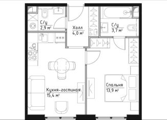 Продам однокомнатную квартиру, 39.9 м2, Москва, Дубининская улица, 59к8, ЖК Павелецкая Сити