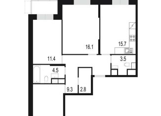 3-комнатная квартира на продажу, 83.7 м2, Одинцово, жилой комплекс Союзный, к2, ЖК Союзный