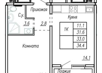 Продается 1-комнатная квартира, 34.4 м2, Барнаул, улица Шумакова, 11, ЖК Европейский