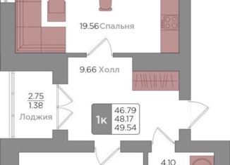 1-комнатная квартира на продажу, 49 м2, Калининград, ЖК Новый Город, Новгородская улица, 5к1