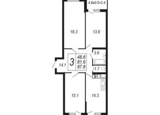 Продается трехкомнатная квартира, 87.3 м2, Краснодарский край, Адмиралтейский бульвар, 3к1