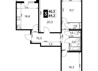 Трехкомнатная квартира на продажу, 84.2 м2, Люберцы, жилой комплекс 1-й Лермонтовский, к5.1