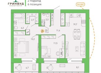 Двухкомнатная квартира на продажу, 71.4 м2, Брянская область