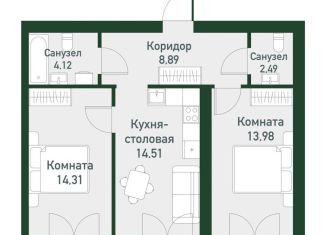 Продаю двухкомнатную квартиру, 58.2 м2, Свердловская область