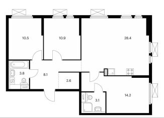 Продается 3-комнатная квартира, 81.6 м2, Котельники, ЖК Кузьминский Лес