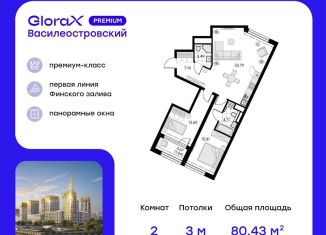 Двухкомнатная квартира на продажу, 80.4 м2, Санкт-Петербург, территория Невская Губа, 11