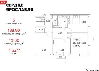 5-ком. квартира на продажу, 138.9 м2, Ярославская область