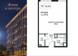 Квартира на продажу студия, 45.4 м2, Москва, метро Павелецкая, Стремянный переулок, 2