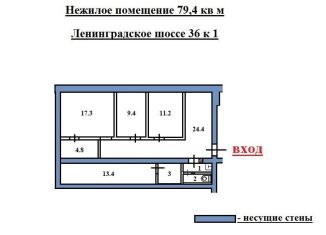 Продажа помещения свободного назначения, 79.4 м2, Москва, Ленинградское шоссе, 36к1, станция Балтийская