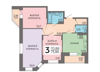 Продается трехкомнатная квартира, 74 м2, Воронеж, ЖК 9 Ярдов, улица 9 Января, 223И
