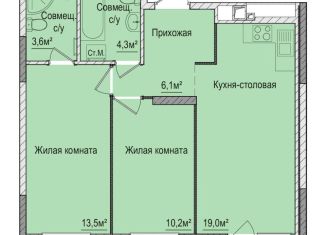 Двухкомнатная квартира на продажу, 56.8 м2, Ижевск, Зелёная улица, 60к2, ЖК Тринити