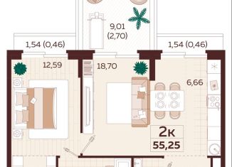 Продажа двухкомнатной квартиры, 55.3 м2, Ялта