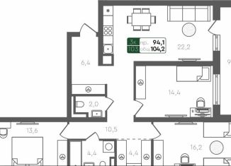 Продам трехкомнатную квартиру, 104.2 м2, Тюмень, Центральная площадь