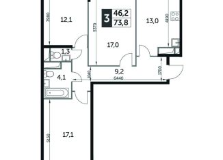 Продается 3-комнатная квартира, 73.8 м2, городской округ Мытищи, жилой комплекс Датский квартал, к3