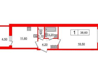 Продаю 1-комнатную квартиру, 38.6 м2, Санкт-Петербург, улица Александра Матросова, 3, ЖК Притяжение