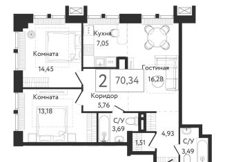 Продается 2-комнатная квартира, 70.3 м2, Москва, район Нагатинский Затон