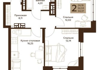 Двухкомнатная квартира на продажу, 54.4 м2, Екатеринбург, ЖК Тихомиров, улица Начдива Васильева, 34