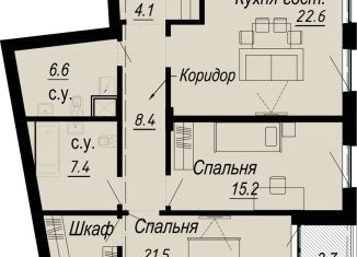 2-комнатная квартира на продажу, 87.7 м2, Санкт-Петербург, муниципальный округ Аптекарский Остров