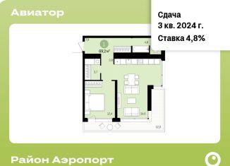 Однокомнатная квартира на продажу, 69 м2, Новосибирск, метро Гагаринская, жилой комплекс Авиатор, 2