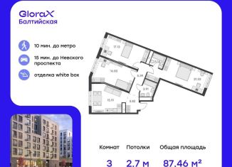 Продаю 3-ком. квартиру, 87.5 м2, Санкт-Петербург, улица Шкапина, 43-45, метро Балтийская