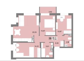 Продажа трехкомнатной квартиры, 75.4 м2, Екатеринбург, ЖК Шолохов