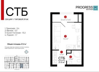 Продается квартира студия, 21.6 м2, Астрахань, 3-я Зеленгинская улица, 11/5, Кировский район