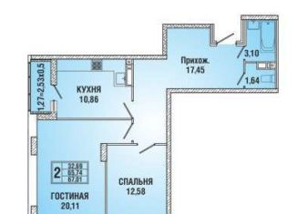 Продается двухкомнатная квартира, 67 м2, Краснодар, Домбайская улица, 63