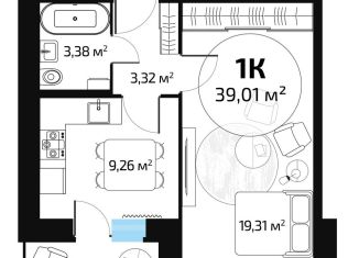 Продается однокомнатная квартира, 37.1 м2, Самара, метро Юнгородок