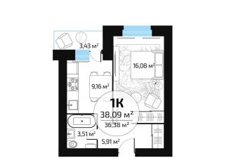 Однокомнатная квартира на продажу, 36.4 м2, Самара, метро Юнгородок