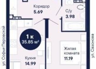 Продажа 1-комнатной квартиры, 35.9 м2, Екатеринбург, улица Софьи Перовской, 104, ЖК Абрикос