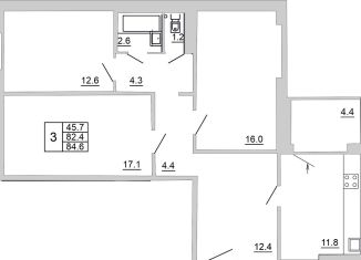 3-комнатная квартира на продажу, 84.6 м2, Псков, Северная улица, 43, ЖК Сиреневый Парк
