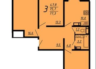 3-комнатная квартира на продажу, 77 м2, Воронеж, улица Маршала Одинцова, 25Б/5, ЖК Лазурный