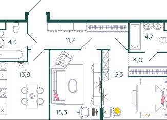 Продается двухкомнатная квартира, 69.4 м2, Москва, 1-я очередь, к4, ЖК Шагал